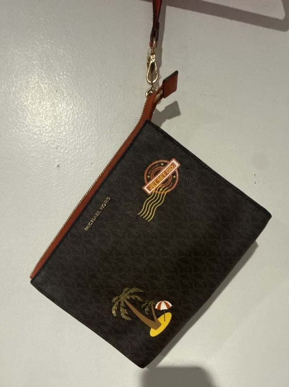 Michael Kors Jet Set Go Signature Brown Zip Clutch Wristlet